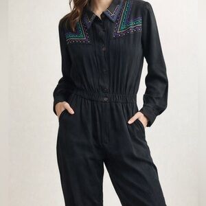 RARE Vintage Saint Germain Paris Black Embroidered Western Jumpsuit – Size 10